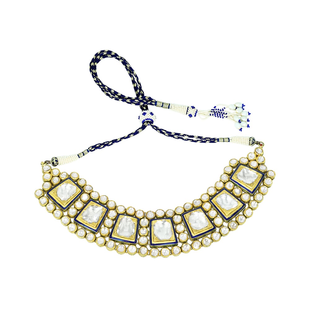Polki Choker with Blue Enamel Accents